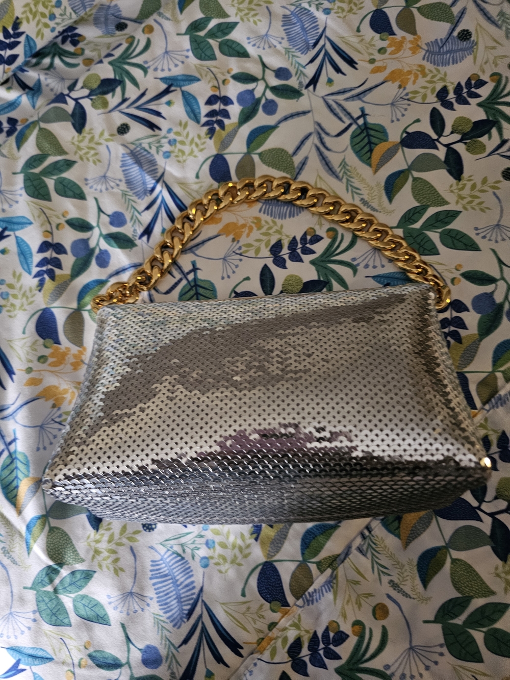 Tom Ford Silver Sequin Clutch with Gold Chain